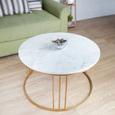 Luxury Round Marble White Matte Finish Metal Center Table - Decor Smart