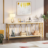 Luxury Style White Faux Marble Two Tier Console Table - Decor Smart