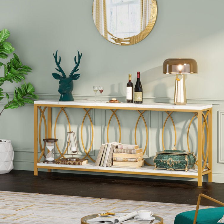 Luxury Style White Faux Marble Two Tier Console Table - Decor Smart
