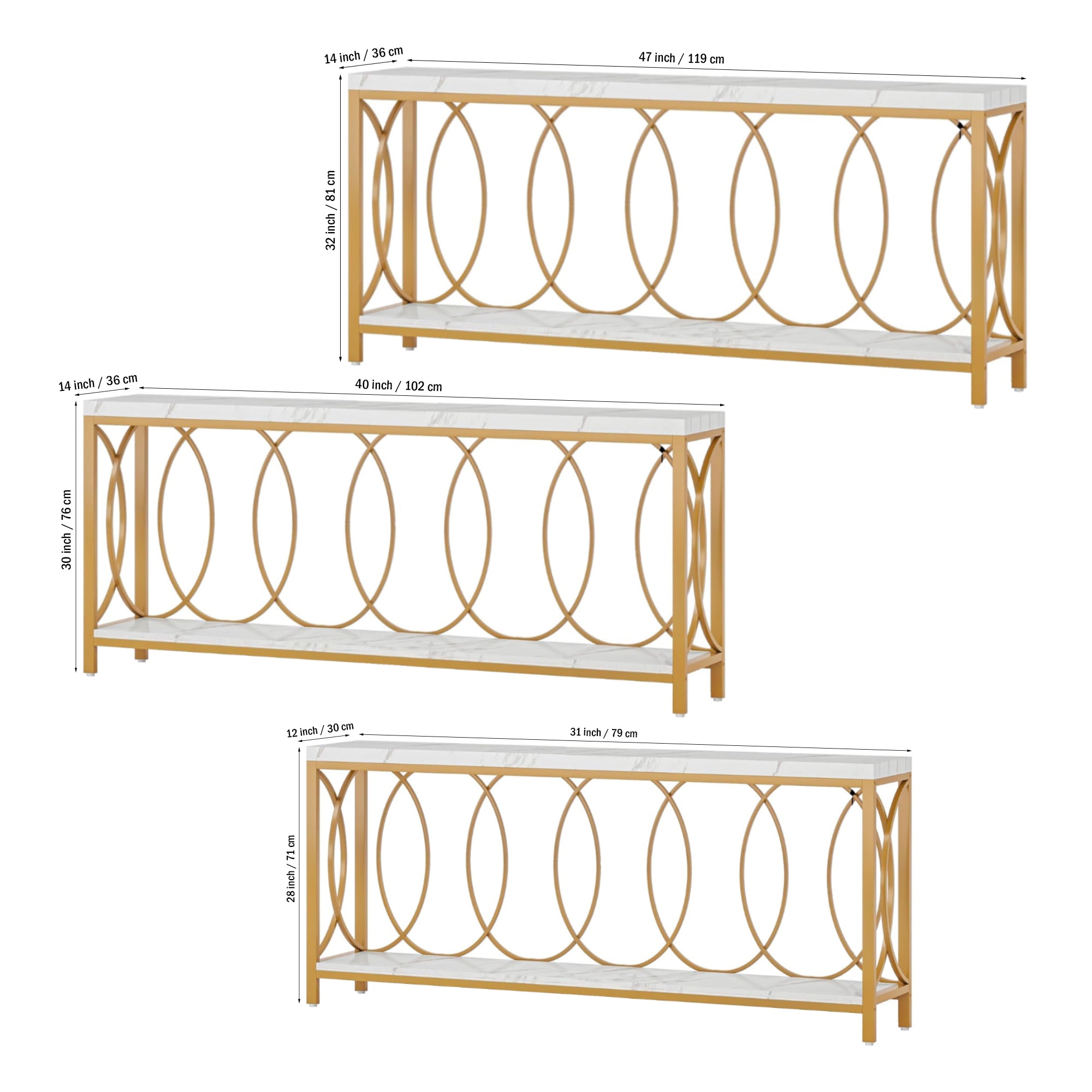 Luxury Style White Faux Marble Two Tier Console Table - Decor Smart