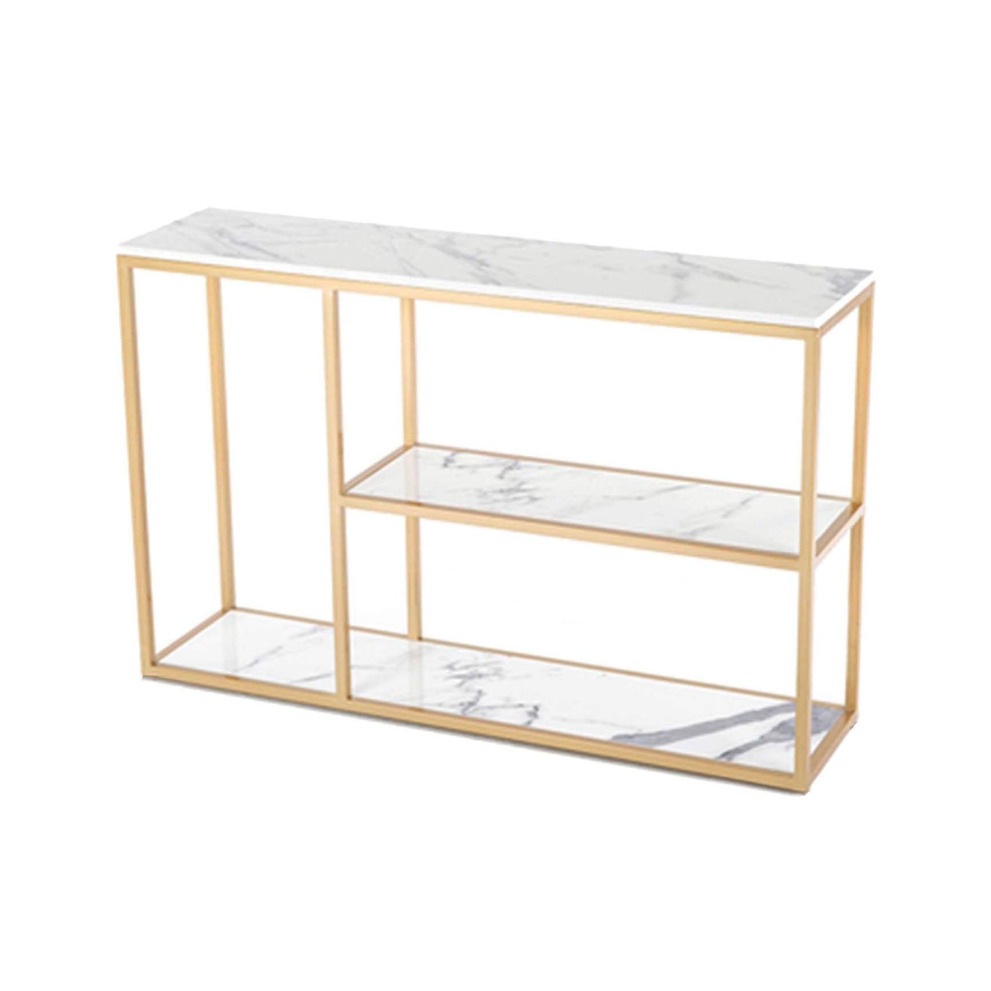 Luxury White Faux Marble Golden Finish Console Table - Decor Smart