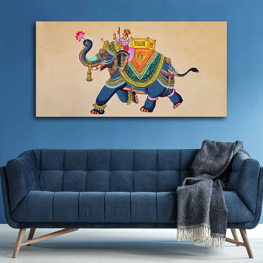 Madhubani Art Elephant Premium Canvas Wall Painting - Decor Smart
