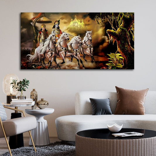 Mahabharat Shri Krishna and Arjun Premium Canvas and Wall Painting - Decor Smart