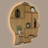 Man Backlit Designer Wooden Wall Shelf / Book Shelf, Light Oak Finish - Decor Smart