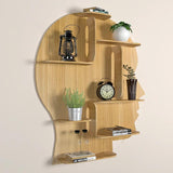 Man Backlit Designer Wooden Wall Shelf / Book Shelf, Light Oak Finish - Decor Smart