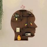 Man Backlit Designer Wooden Wall Shelf / Book Shelf, Walnut Finish - Decor Smart