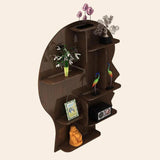 Man Backlit Designer Wooden Wall Shelf / Book Shelf, Walnut Finish - Decor Smart