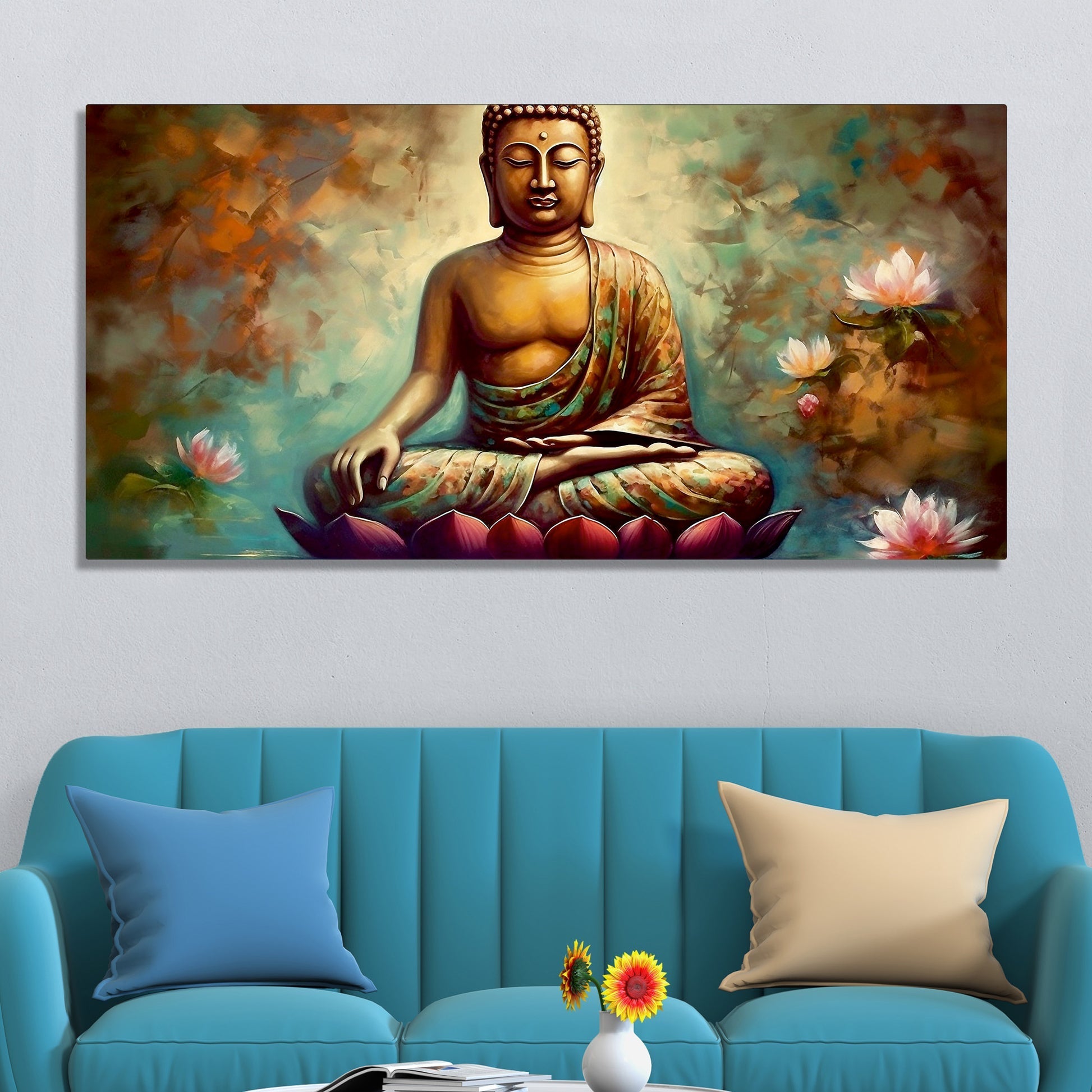 Meditating Gautam Buddha Statue Canvas Wall Painiting - Decor Smart