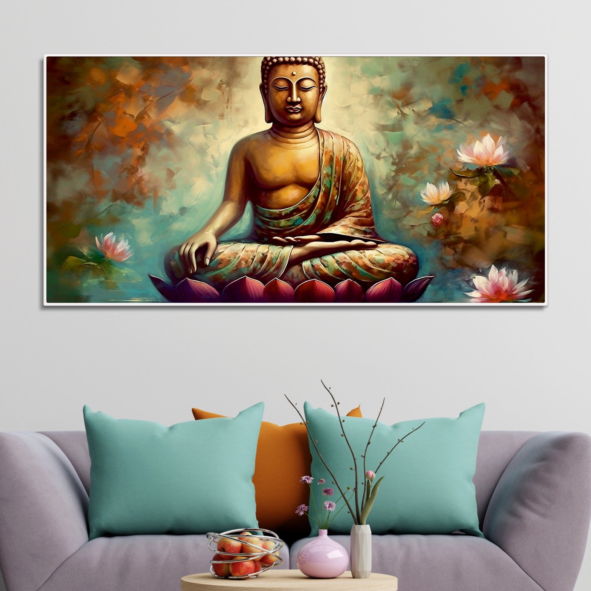 Meditating Gautam Buddha Statue Canvas Wall Painiting - Decor Smart