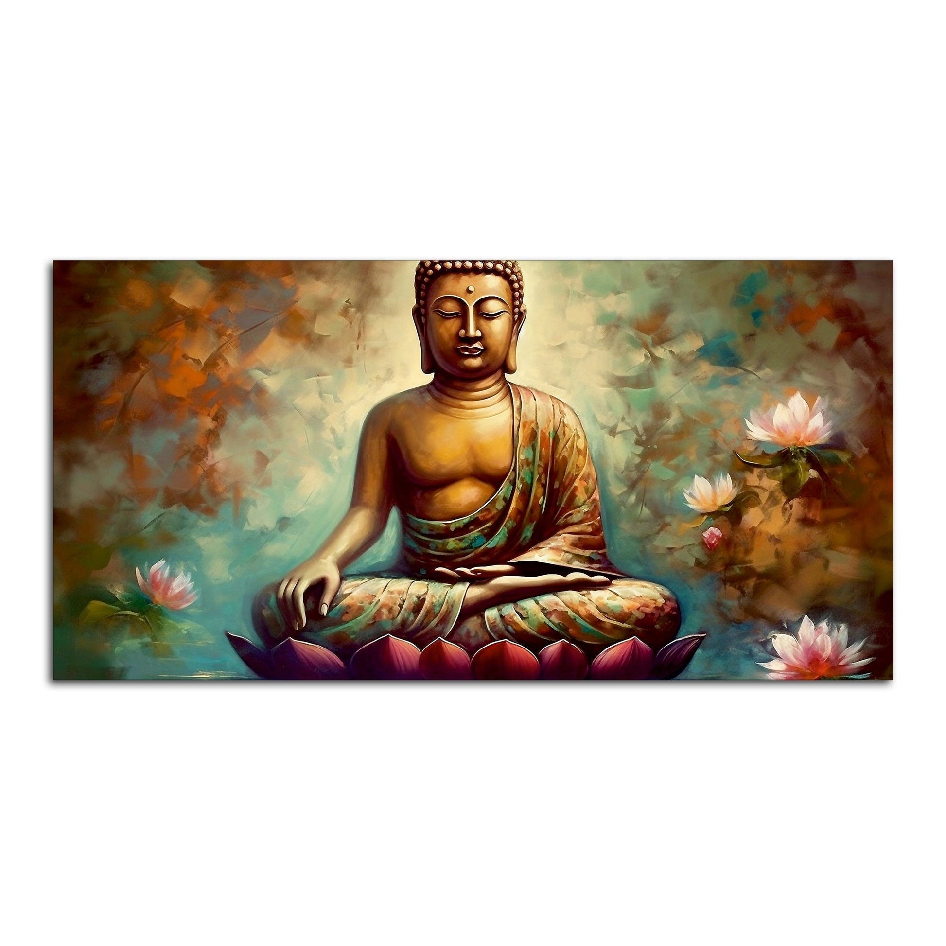 Meditating Gautam Buddha Statue Canvas Wall Painiting - Decor Smart