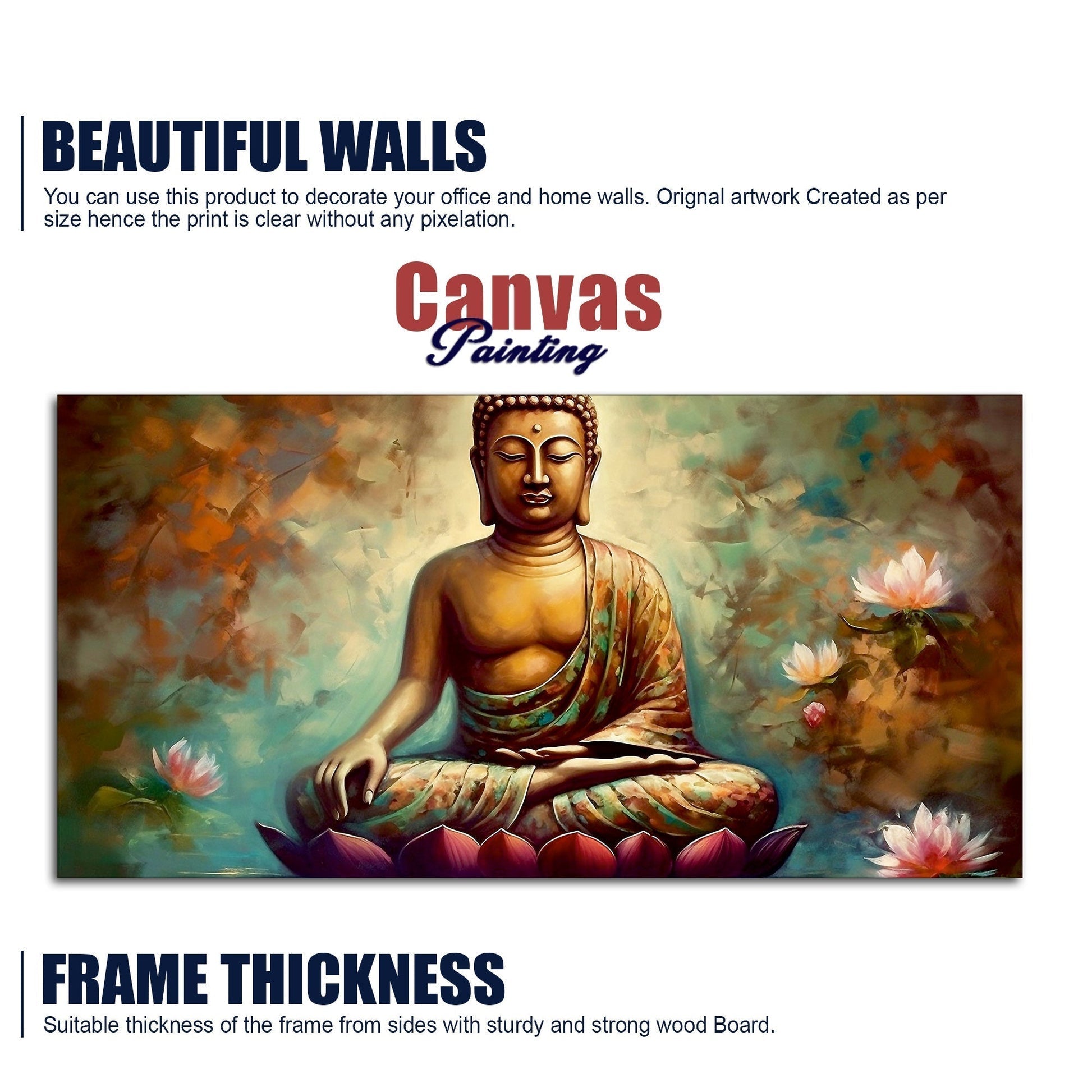 Meditating Gautam Buddha Statue Canvas Wall Painiting - Decor Smart