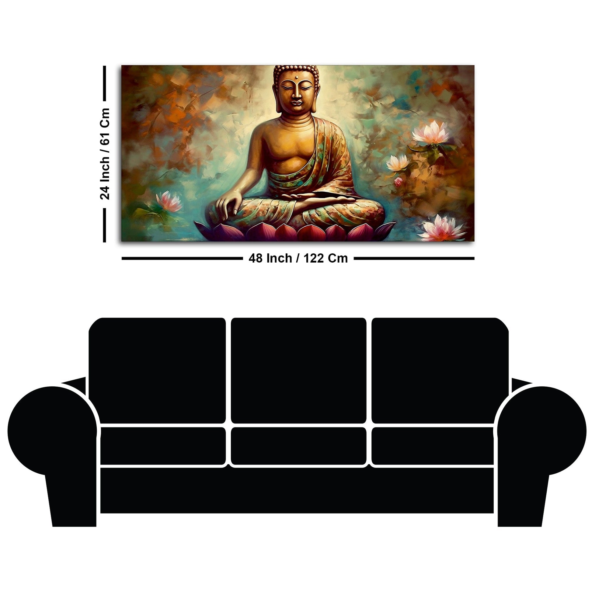 Meditating Gautam Buddha Statue Canvas Wall Painiting - Decor Smart