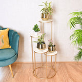 Metal Planter Stand With White Marble At Top - Decor Smart