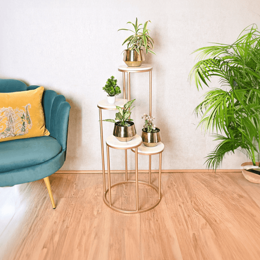 Metal Planter Stand With White Marble At Top - Decor Smart