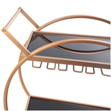 Metal Rolling 2 Mirored Shelves Bar Cart with Wine Glass Storage and Handle - Decor Smart