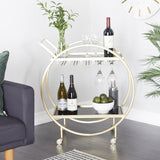 Metal Rolling 2 Mirored Shelves Bar Cart with Wine Glass Storage and Handle - Decor Smart