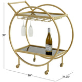 Metal Rolling 2 Mirored Shelves Bar Cart with Wine Glass Storage and Handle - Decor Smart