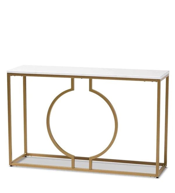 Metallic Ring Console Table with White Marble Table Top - Decor Smart