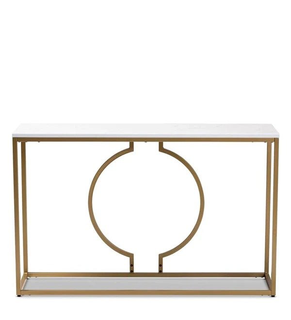 Metallic Ring Console Table with White Marble Table Top - Decor Smart