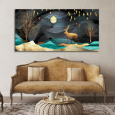 Midnight Golden Deer Scenery Premium Canvas Wall Painting - Decor Smart