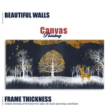 Midnight Golden Deer With Birds Scenery Premium Canvas Wall Painting - Decor Smart