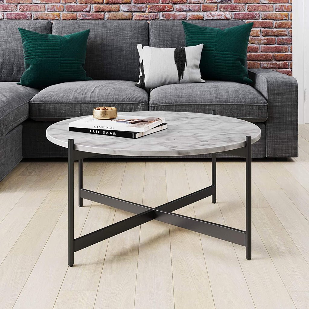 Minimalist Matte Finish Black Metal Centre Table In Criss Cross Design - Decor Smart