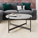 Minimalist Matte Finish Black Metal Centre Table In Criss Cross Design - Decor Smart