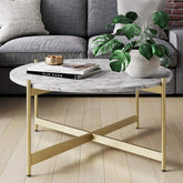 Minimalist Metal Center Table in Criss Cross Matte Finish Gold Base - Decor Smart