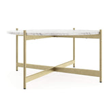 Minimalist Metal Center Table in Criss Cross Matte Finish Gold Base - Decor Smart