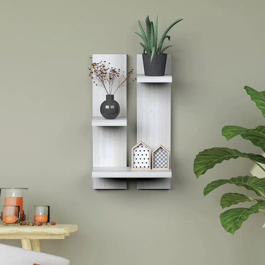 Minimalist Rectangular Shaped Wooden Wall Shelves with White Finish - Decor Smart