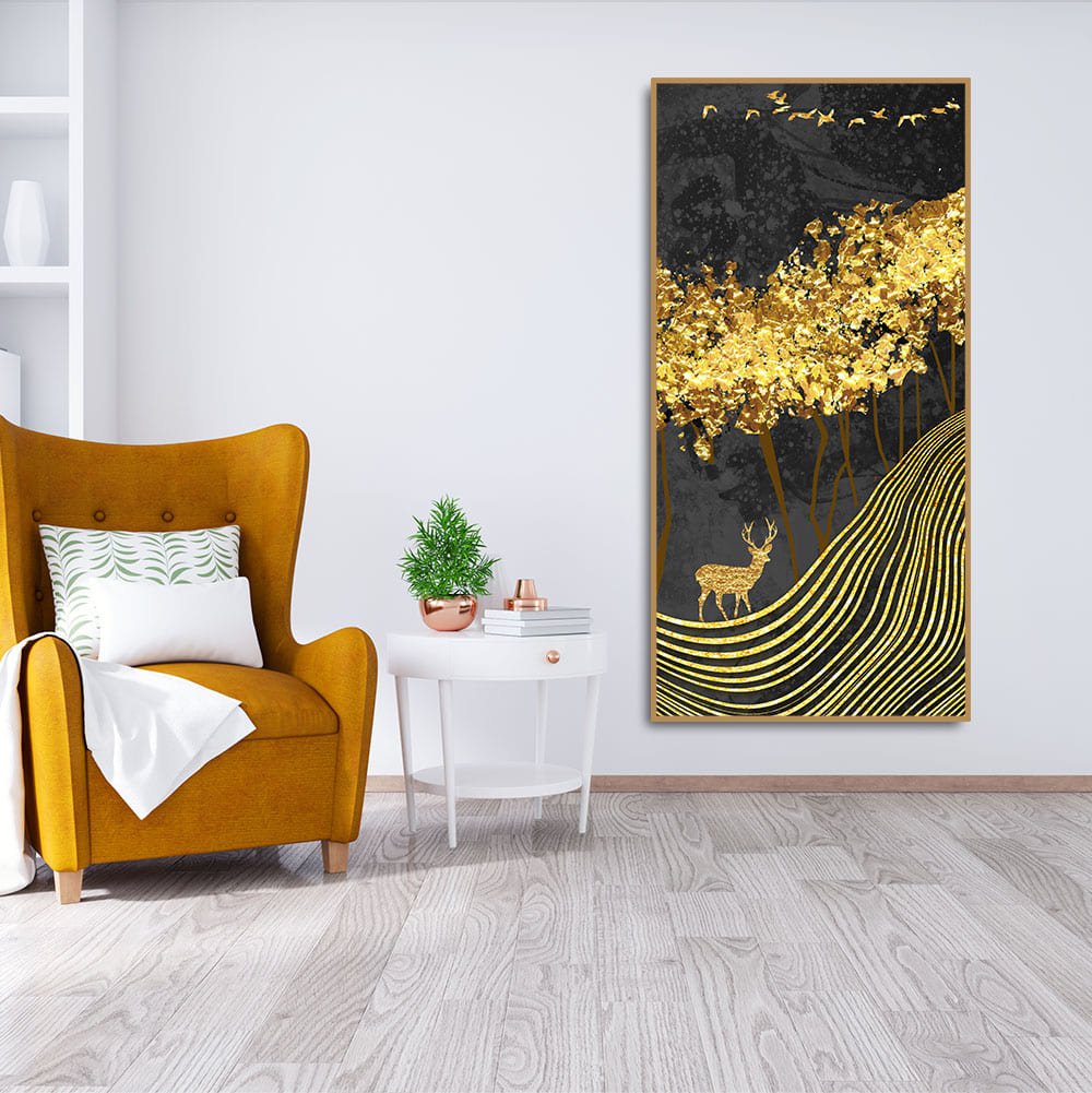 Miraculous Landscape with Golden Deer Texture Wall Painting - Decor Smart