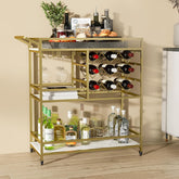 Mirvjena 3 - Tier Metal Bar Cart with Wine Rack and Glass Storage - Decor Smart