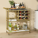 Mirvjena 3 - Tier Metal Bar Cart with Wine Rack and Glass Storage - Decor Smart