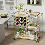 Mirvjena 3 - Tier Metal Bar Cart with Wine Rack and Glass Storage - Decor Smart