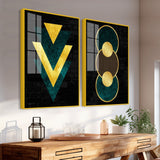 Modern Artistic Geometric Shapes Acrylic Floating Wall Painting Set Of 2 - Decor Smart