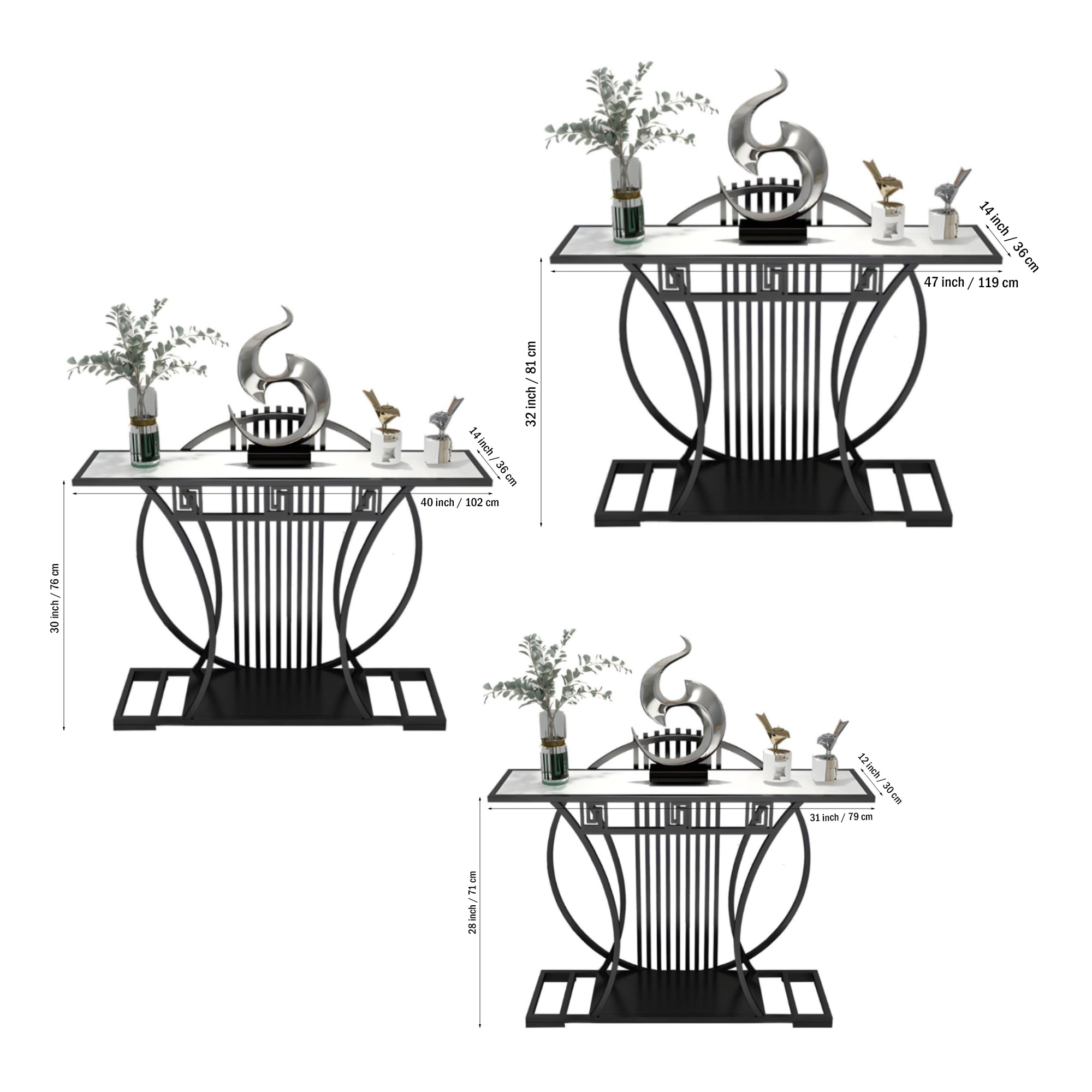 Modern Contemporary White Marble Black Console Table - Decor Smart