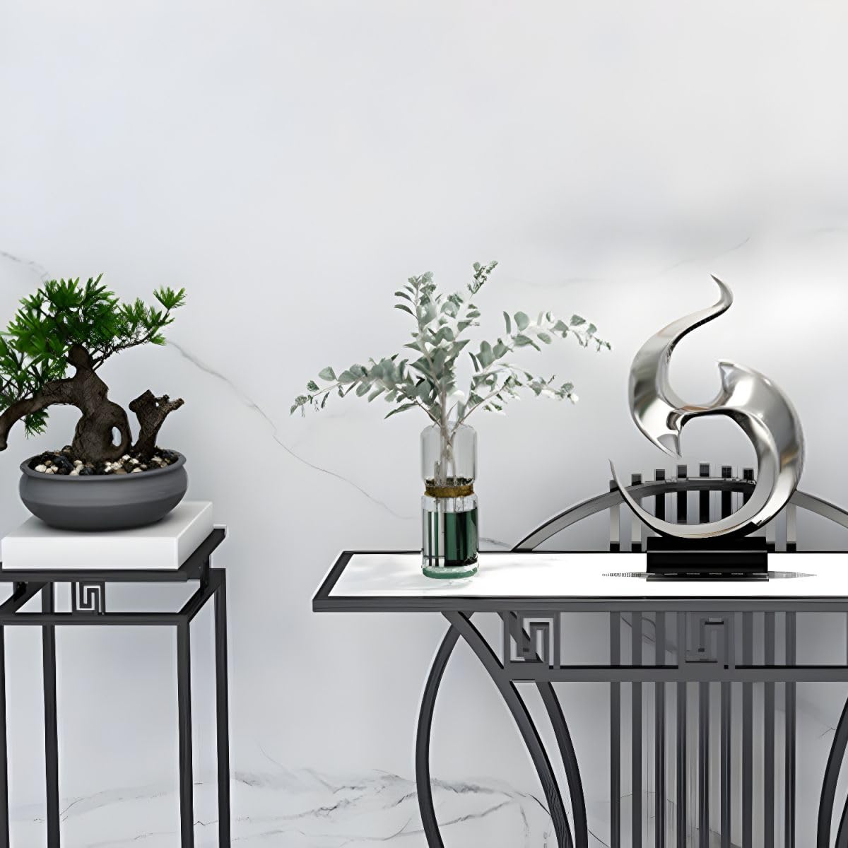 Modern Contemporary White Marble Black Console Table - Decor Smart