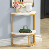 Modern End Semi Circle Side Table with Storage Shelf - Decor Smart