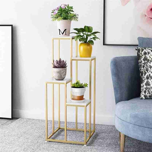 Modern Four Tier Square Storage Metal Stand with Golden Finish - Decor Smart
