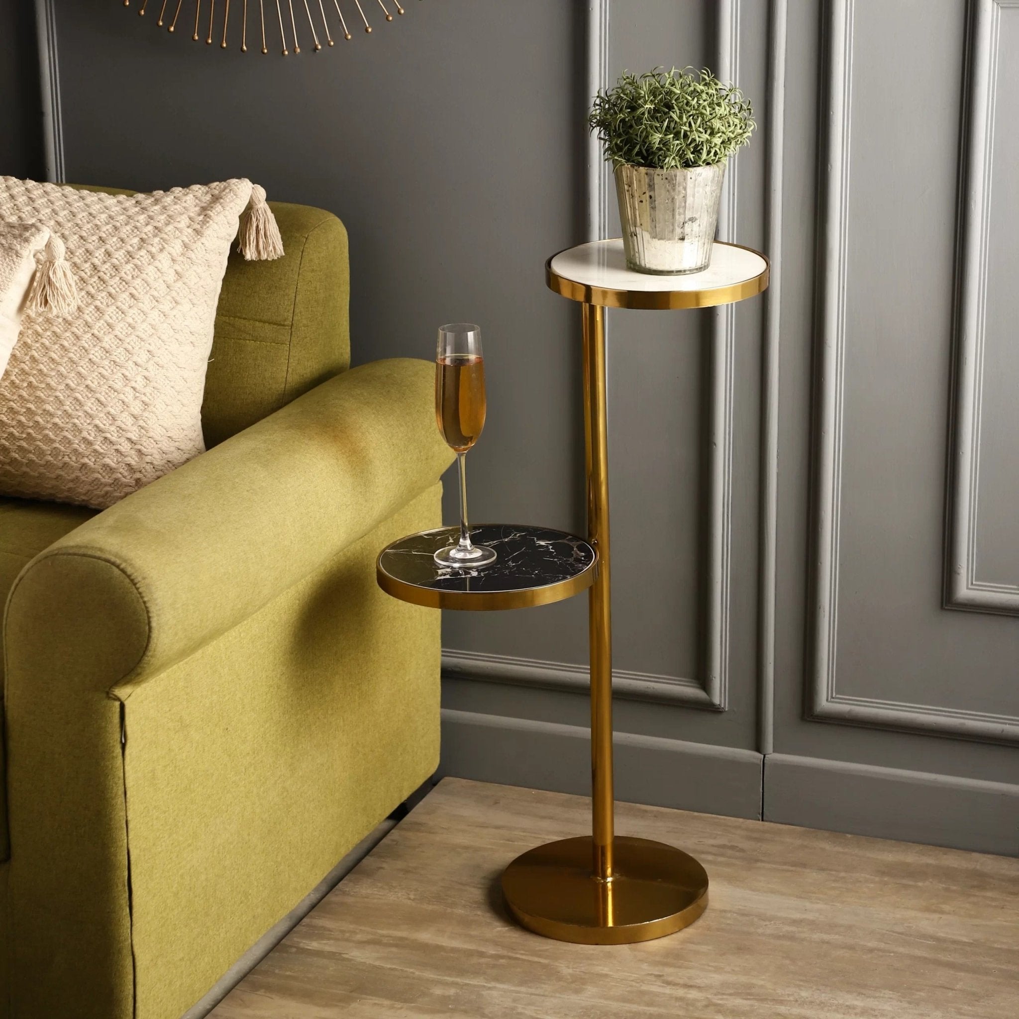Modern Golden Round Shape Iron Stand Drink Table - Decor Smart