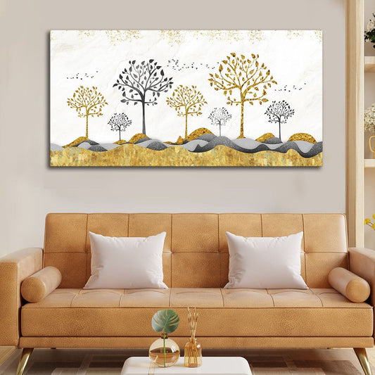 Modern Golden Tree Art Premium Canvas Wall Painting - Decor Smart