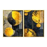 Modern Luxurious Golden Shapes Acrylic Floating Wall Painting Set Of 2 - Decor Smart