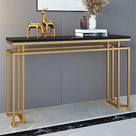 Modern Luxury Black Marble Console Table with Metal Finish - Decor Smart