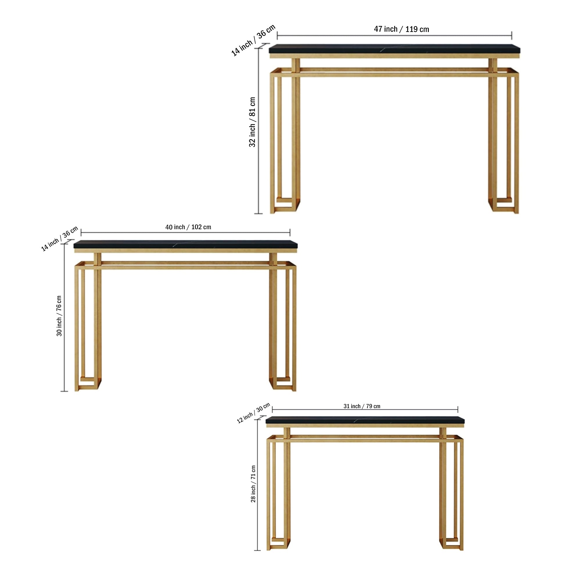 Modern Luxury Black Marble Console Table with Metal Finish - Decor Smart