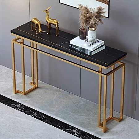 Modern Luxury Black Marble Console Table with Metal Finish - Decor Smart