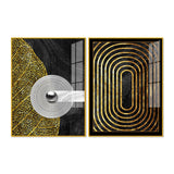 Modern Nordic Black and Golden Acrylic Floating Wall Painting Set Of 2 - Decor Smart