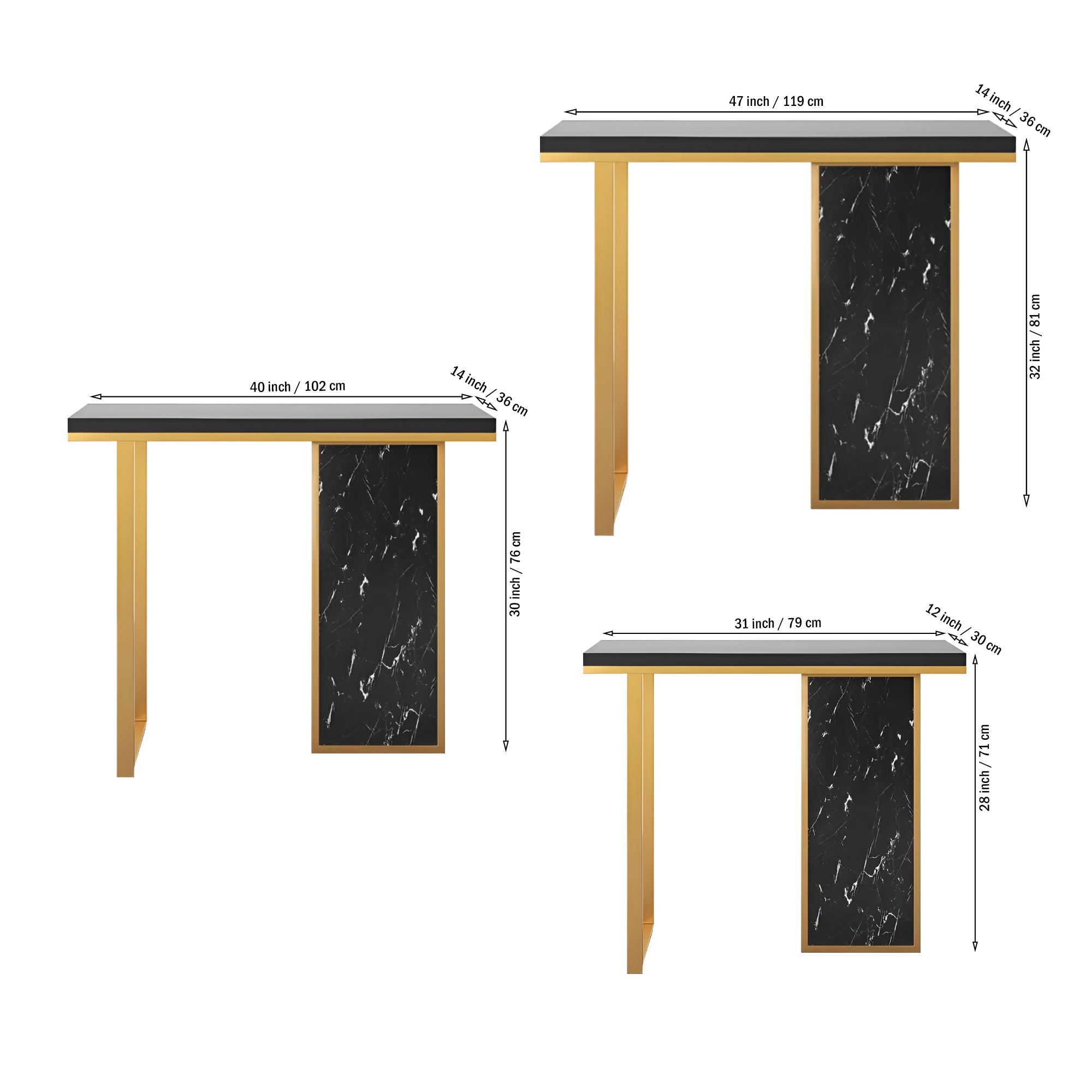Modern Opulence Black Marble Gold Console Table - Decor Smart