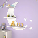 Modern Sparkle Moon Wooden Wall Shelf for Kids - Decor Smart