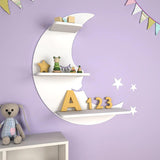 Modern Sparkle Moon Wooden Wall Shelf for Kids - Decor Smart