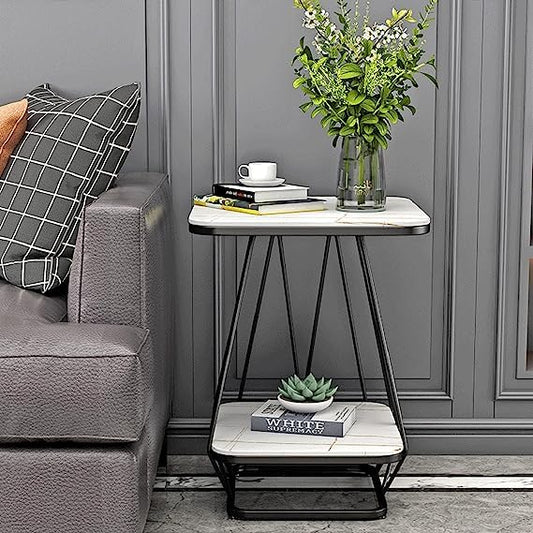 Modern Square Shaped Creative Artistic Black Metal Finish with White Marble - Decor Smart